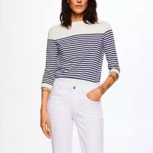MANGO - Striped Cotton Top T - Shirt White Navy Size Large